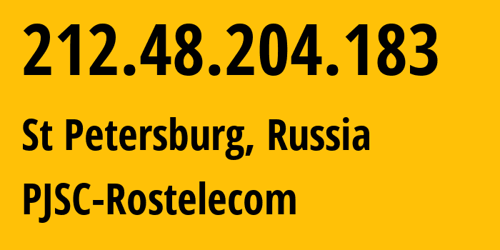 IP address 212.48.204.183 (St Petersburg, St.-Petersburg, Russia) get location, coordinates on map, ISP provider AS12389 PJSC-Rostelecom // who is provider of ip address 212.48.204.183, whose IP address
