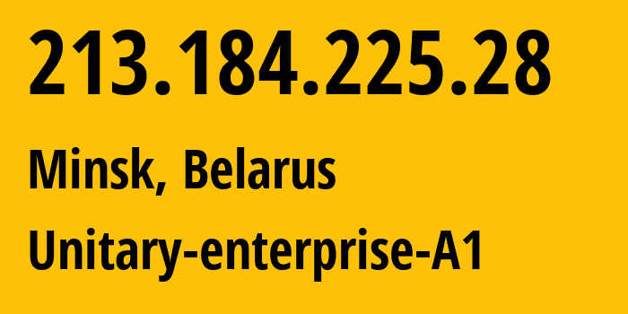 IP-адрес 213.184.225.28 (Минск, Минск, Беларусь) определить местоположение, координаты на карте, ISP провайдер AS42772 Unitary-enterprise-A1 // кто провайдер айпи-адреса 213.184.225.28