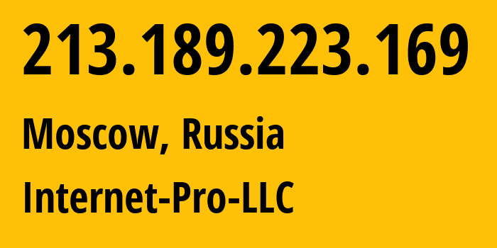 IP address 213.189.223.169 (Yekaterinburg, Sverdlovsk Oblast, Russia) get location, coordinates on map, ISP provider AS44128 INTERNET-PRO // who is provider of ip address 213.189.223.169, whose IP address