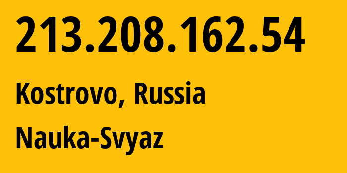 IP address 213.208.162.54 (Kostrovo, Moscow Oblast, Russia) get location, coordinates on map, ISP provider AS8641 Nauka-Svyaz // who is provider of ip address 213.208.162.54, whose IP address