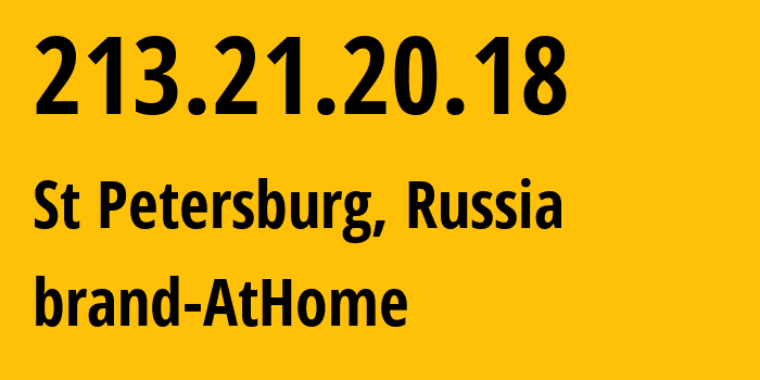 IP address 213.21.20.18 (St Petersburg, St.-Petersburg, Russia) get location, coordinates on map, ISP provider AS39102 brand-AtHome // who is provider of ip address 213.21.20.18, whose IP address