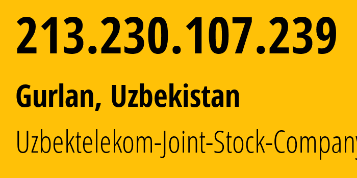 IP address 213.230.107.239 (Gurlan, Xorazm Region, Uzbekistan) get location, coordinates on map, ISP provider AS8193 Uzbektelekom-Joint-Stock-Company // who is provider of ip address 213.230.107.239, whose IP address