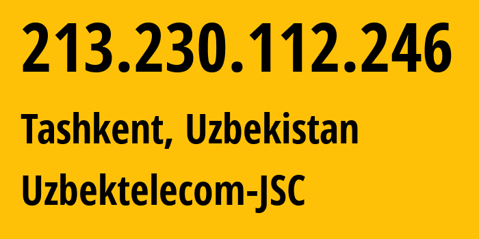 IP address 213.230.112.246 (Tashkent, Tashkent, Uzbekistan) get location, coordinates on map, ISP provider AS8193 Uzbektelecom-JSC // who is provider of ip address 213.230.112.246, whose IP address