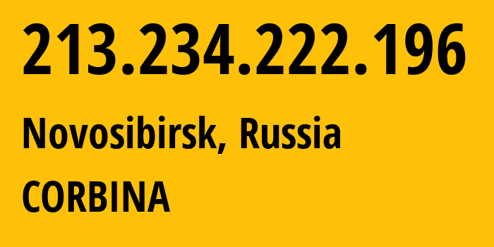 IP-адрес 213.234.222.196 (Новосибирск, Новосибирская Область, Россия) определить местоположение, координаты на карте, ISP провайдер AS16345 CORBINA // кто провайдер айпи-адреса 213.234.222.196