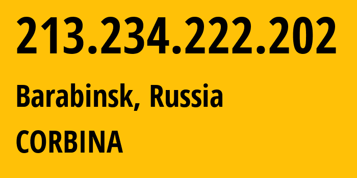 IP address 213.234.222.202 (Barabinsk, Novosibirsk Oblast, Russia) get location, coordinates on map, ISP provider AS16345 CORBINA // who is provider of ip address 213.234.222.202, whose IP address