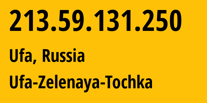 IP address 213.59.131.250 (Ufa, Bashkortostan Republic, Russia) get location, coordinates on map, ISP provider AS201123 Ufa-Zelenaya-Tochka // who is provider of ip address 213.59.131.250, whose IP address