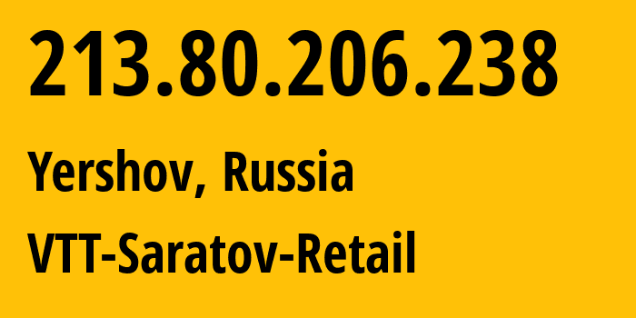 IP address 213.80.206.238 (Yershov, Saratov Oblast, Russia) get location, coordinates on map, ISP provider AS15974 VTT-Saratov-Retail // who is provider of ip address 213.80.206.238, whose IP address