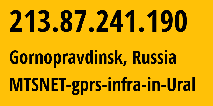 IP-адрес 213.87.241.190 (Владивосток, Приморский Край, Россия) определить местоположение, координаты на карте, ISP провайдер AS8359 MTSNET-gprs-infra-in-Ural // кто провайдер айпи-адреса 213.87.241.190