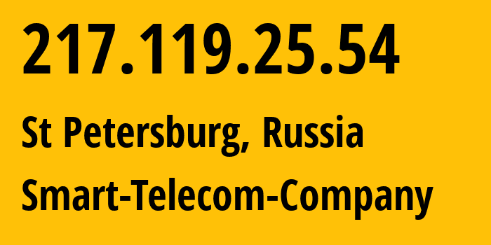 IP address 217.119.25.54 (St Petersburg, St.-Petersburg, Russia) get location, coordinates on map, ISP provider AS31376 Smart-Telecom-Company // who is provider of ip address 217.119.25.54, whose IP address