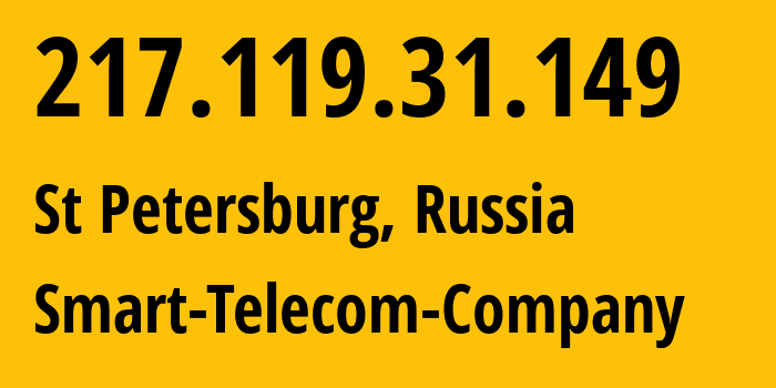 IP-адрес 217.119.31.149 (Санкт-Петербург, Санкт-Петербург, Россия) определить местоположение, координаты на карте, ISP провайдер AS31376 Smart-Telecom-Company // кто провайдер айпи-адреса 217.119.31.149