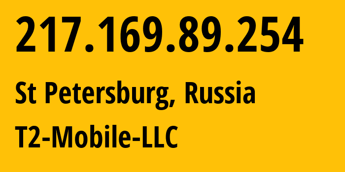 IP-адрес 217.169.89.254 (Санкт-Петербург, Санкт-Петербург, Россия) определить местоположение, координаты на карте, ISP провайдер AS15378 T2-Mobile-LLC // кто провайдер айпи-адреса 217.169.89.254