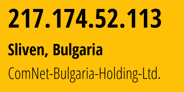 IP address 217.174.52.113 (Sliven, Sliven, Bulgaria) get location, coordinates on map, ISP provider AS29084 ComNet-Bulgaria-Holding-Ltd. // who is provider of ip address 217.174.52.113, whose IP address