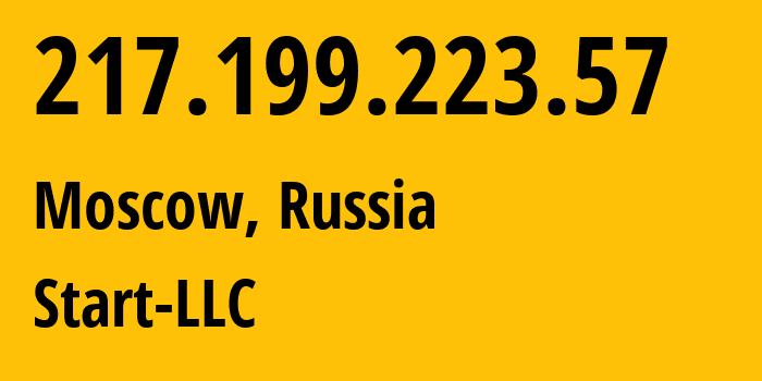 IP address 217.199.223.57 (Moscow, Moscow, Russia) get location, coordinates on map, ISP provider AS61400 Start-LLC // who is provider of ip address 217.199.223.57, whose IP address