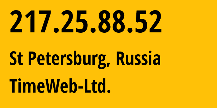 IP address 217.25.88.52 (St Petersburg, St.-Petersburg, Russia) get location, coordinates on map, ISP provider AS9123 TimeWeb-Ltd. // who is provider of ip address 217.25.88.52, whose IP address