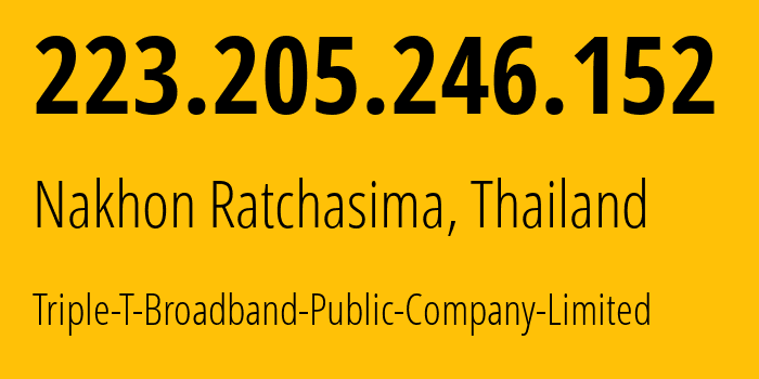 IP-адрес 223.205.246.152 (Nang Rong, Бурирам, Таиланд) определить местоположение, координаты на карте, ISP провайдер AS45629 Triple-T-Broadband-Public-Company-Limited // кто провайдер айпи-адреса 223.205.246.152