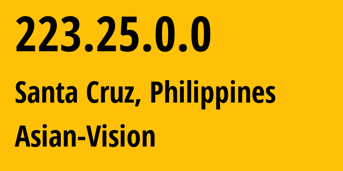 IP address 223.25.0.0 get location, coordinates on map, ISP provider AS56099 Asian-Vision // who is provider of ip address 223.25.0.0, whose IP address