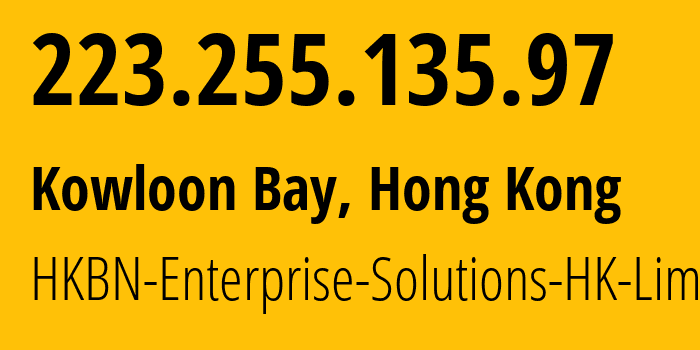 IP-адрес 223.255.135.97 (Kowloon Bay, Kwun Tong District, Гонконг) определить местоположение, координаты на карте, ISP провайдер AS9381 HKBN-Enterprise-Solutions-HK-Limited // кто провайдер айпи-адреса 223.255.135.97