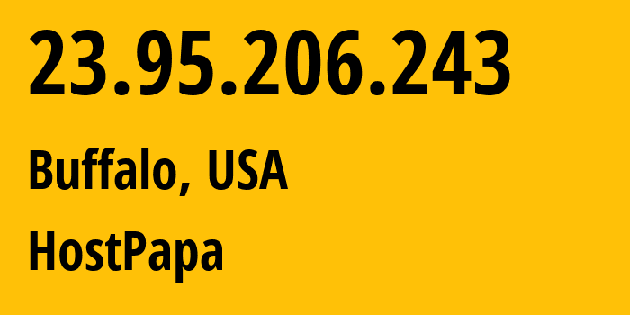 IP address 23.95.206.243 (Buffalo, New York, USA) get location, coordinates on map, ISP provider AS36352 HostPapa // who is provider of ip address 23.95.206.243, whose IP address