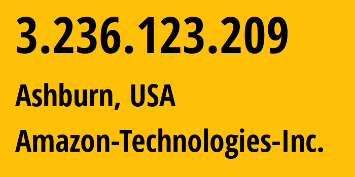 IP-адрес 3.236.123.209 (Ашберн, Виргиния, США) определить местоположение, координаты на карте, ISP провайдер AS14618 Amazon-Technologies-Inc. // кто провайдер айпи-адреса 3.236.123.209