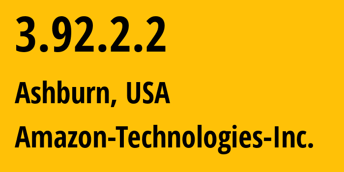 IP address 3.92.2.2 (Ashburn, Virginia, USA) get location, coordinates on map, ISP provider AS14618 Amazon-Technologies-Inc. // who is provider of ip address 3.92.2.2, whose IP address
