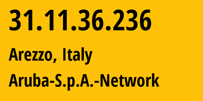 IP-адрес 31.11.36.236 (Ареццо, Тоскана, Италия) определить местоположение, координаты на карте, ISP провайдер AS31034 Aruba-S.p.A.-Network // кто провайдер айпи-адреса 31.11.36.236