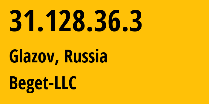 IP-адрес 31.128.36.3 (Глазов, Удмуртия, Россия) определить местоположение, координаты на карте, ISP провайдер AS198610 Beget-LLC // кто провайдер айпи-адреса 31.128.36.3