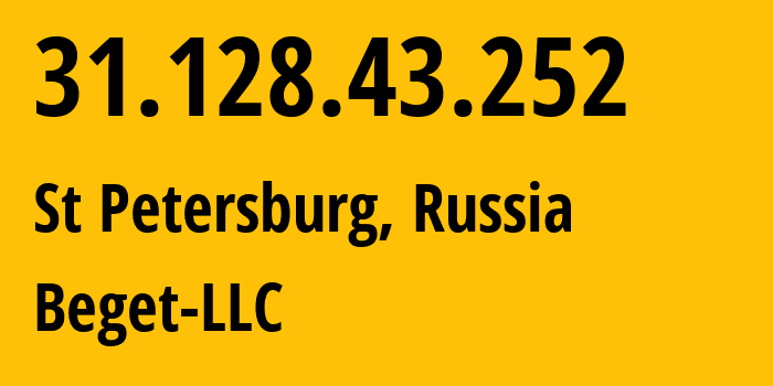 IP-адрес 31.128.43.252 (Санкт-Петербург, Санкт-Петербург, Россия) определить местоположение, координаты на карте, ISP провайдер AS198610 Beget-LLC // кто провайдер айпи-адреса 31.128.43.252