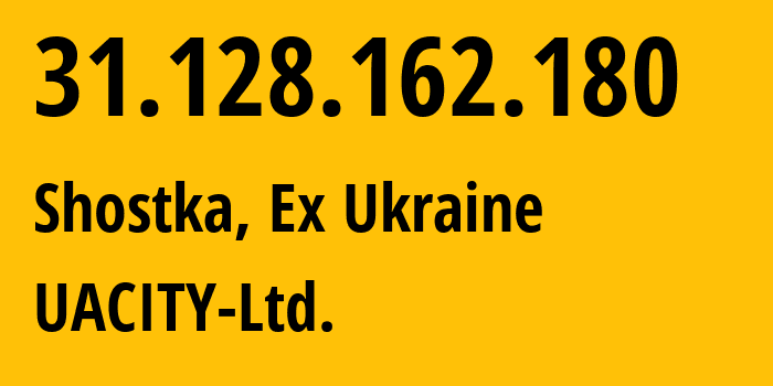 IP address 31.128.162.180 (Shostka, Sumy, Ex Ukraine) get location, coordinates on map, ISP provider AS48919 UACITY-Ltd. // who is provider of ip address 31.128.162.180, whose IP address