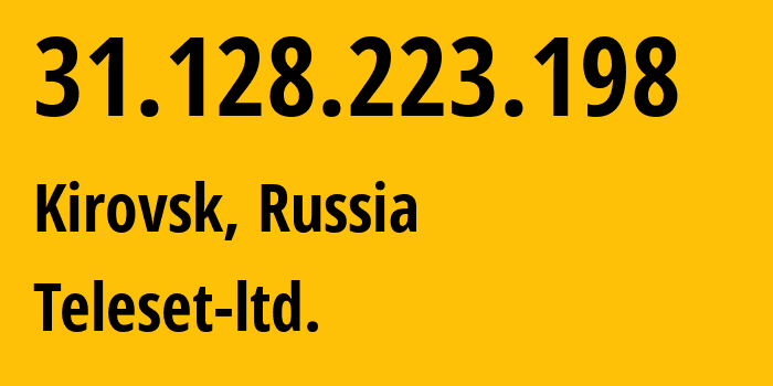 IP-адрес 31.128.223.198 (Апатиты, Мурманская Область, Россия) определить местоположение, координаты на карте, ISP провайдер AS48738 Teleset-ltd. // кто провайдер айпи-адреса 31.128.223.198