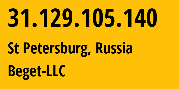 IP-адрес 31.129.105.140 (Санкт-Петербург, Санкт-Петербург, Россия) определить местоположение, координаты на карте, ISP провайдер AS198610 Beget-LLC // кто провайдер айпи-адреса 31.129.105.140