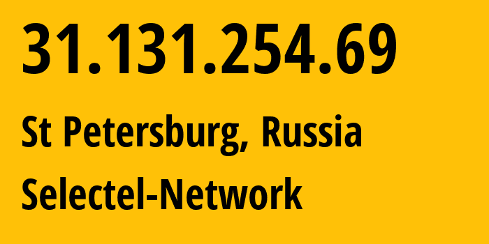 IP address 31.131.254.69 (St Petersburg, St.-Petersburg, Russia) get location, coordinates on map, ISP provider AS49505 Selectel-Network // who is provider of ip address 31.131.254.69, whose IP address