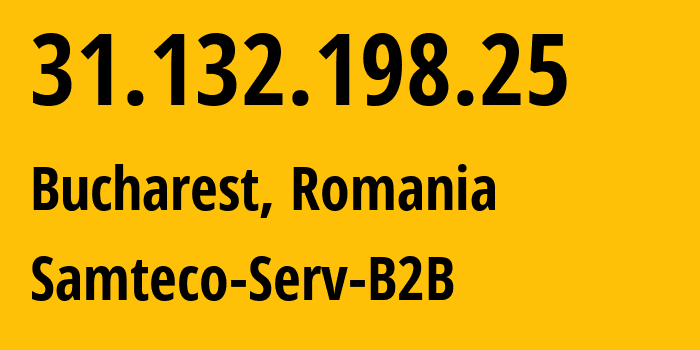 IP-адрес 31.132.198.25 (Бухарест, București, Румыния) определить местоположение, координаты на карте, ISP провайдер AS209767 Samteco-Serv-B2B // кто провайдер айпи-адреса 31.132.198.25