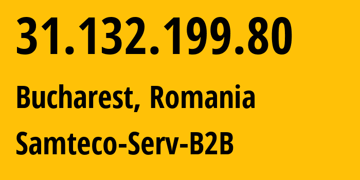 IP-адрес 31.132.199.80 (Бухарест, București, Румыния) определить местоположение, координаты на карте, ISP провайдер AS209767 Samteco-Serv-B2B // кто провайдер айпи-адреса 31.132.199.80