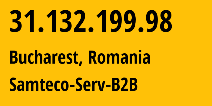 IP-адрес 31.132.199.98 (Бухарест, București, Румыния) определить местоположение, координаты на карте, ISP провайдер AS209767 Samteco-Serv-B2B // кто провайдер айпи-адреса 31.132.199.98