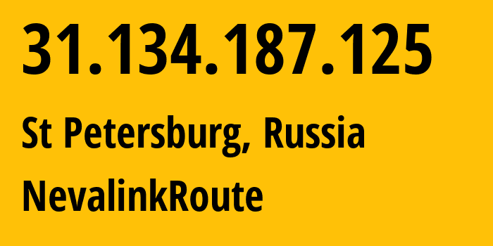 IP address 31.134.187.125 (St Petersburg, St.-Petersburg, Russia) get location, coordinates on map, ISP provider AS42668 NevalinkRoute // who is provider of ip address 31.134.187.125, whose IP address