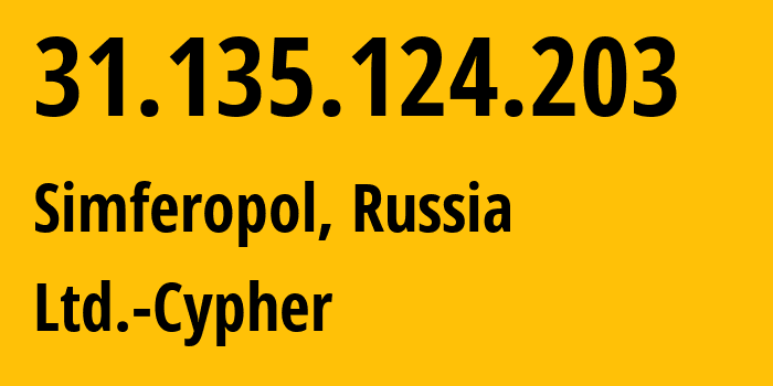 IP-адрес 31.135.124.203 (Симферополь, Республика Крым, Россия) определить местоположение, координаты на карте, ISP провайдер AS42239 Ltd.-Cypher // кто провайдер айпи-адреса 31.135.124.203