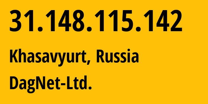 IP address 31.148.115.142 (Khasavyurt, Dagestan, Russia) get location, coordinates on map, ISP provider AS15428 DagNet-Ltd. // who is provider of ip address 31.148.115.142, whose IP address