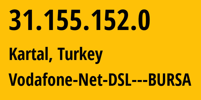 IP-адрес 31.155.152.0 (Kartal, Стамбул, Турция) определить местоположение, координаты на карте, ISP провайдер AS8386 Vodafone-Net-DSL---BURSA // кто провайдер айпи-адреса 31.155.152.0