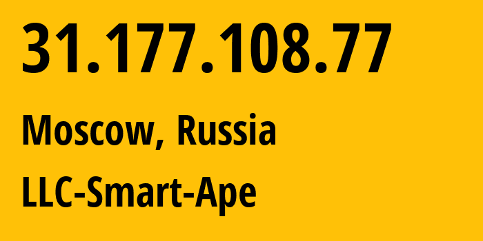 IP address 31.177.108.77 (Moscow, Moscow, Russia) get location, coordinates on map, ISP provider AS56694 LLC-Smart-Ape // who is provider of ip address 31.177.108.77, whose IP address