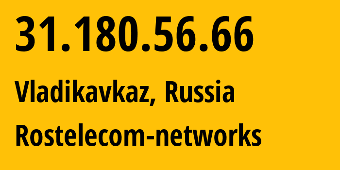 IP address 31.180.56.66 (Vladikavkaz, North Ossetia–Alania, Russia) get location, coordinates on map, ISP provider AS12389 Rostelecom-networks // who is provider of ip address 31.180.56.66, whose IP address