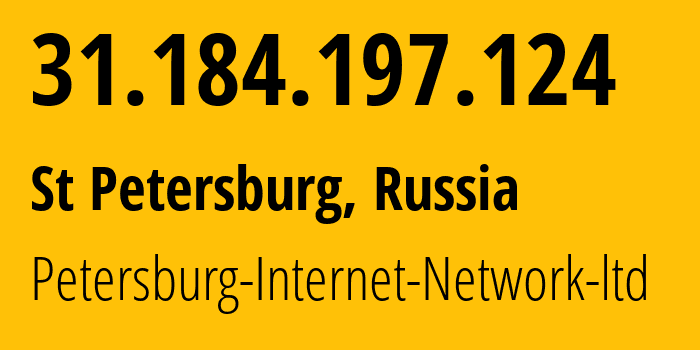 IP address 31.184.197.124 (St Petersburg, St.-Petersburg, Russia) get location, coordinates on map, ISP provider AS34665 Petersburg-Internet-Network-ltd // who is provider of ip address 31.184.197.124, whose IP address