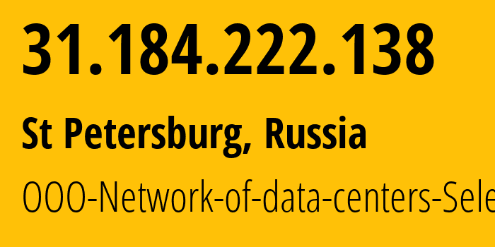 IP address 31.184.222.138 (St Petersburg, St.-Petersburg, Russia) get location, coordinates on map, ISP provider AS49505 OOO-Network-of-data-centers-Selectel // who is provider of ip address 31.184.222.138, whose IP address