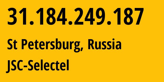 IP-адрес 31.184.249.187 (Санкт-Петербург, Санкт-Петербург, Россия) определить местоположение, координаты на карте, ISP провайдер AS49505 JSC-Selectel // кто провайдер айпи-адреса 31.184.249.187