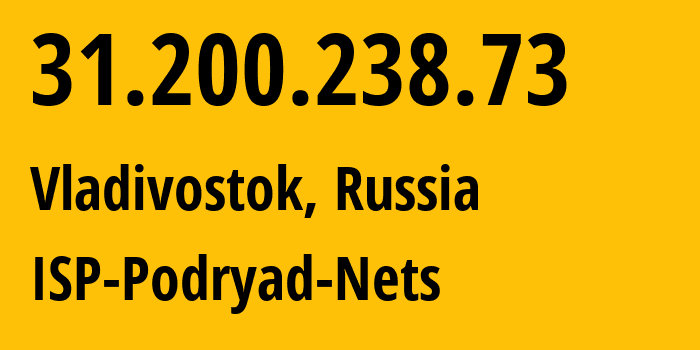 IP address 31.200.238.73 (Vladivostok, Primorye, Russia) get location, coordinates on map, ISP provider AS196949 ISP-Podryad-Nets // who is provider of ip address 31.200.238.73, whose IP address