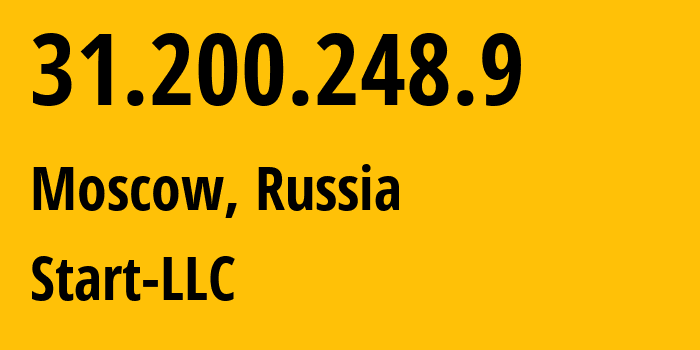 IP address 31.200.248.9 (Moscow, Moscow, Russia) get location, coordinates on map, ISP provider AS61400 Start-LLC // who is provider of ip address 31.200.248.9, whose IP address