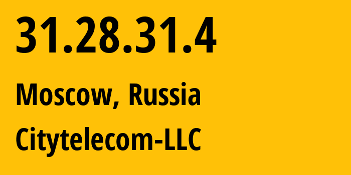 IP address 31.28.31.4 (Moscow, Moscow, Russia) get location, coordinates on map, ISP provider AS29076 Citytelecom-LLC // who is provider of ip address 31.28.31.4, whose IP address