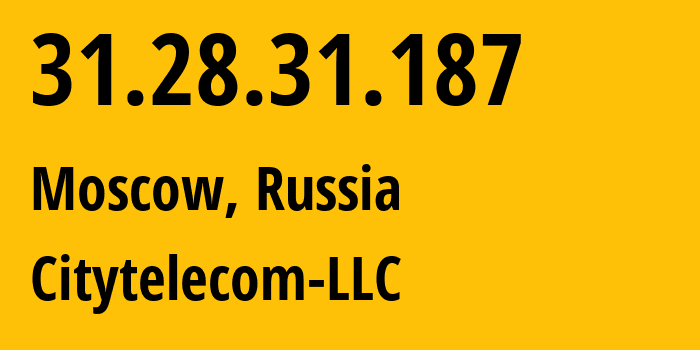 IP address 31.28.31.187 (Moscow, Moscow, Russia) get location, coordinates on map, ISP provider AS29076 Citytelecom-LLC // who is provider of ip address 31.28.31.187, whose IP address