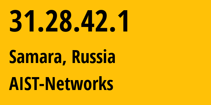 IP address 31.28.42.1 (Tolyatti, Samara Oblast, Russia) get location, coordinates on map, ISP provider AS8439 AIST-Networks // who is provider of ip address 31.28.42.1, whose IP address