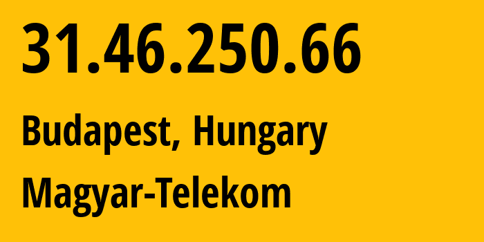 IP-адрес 31.46.250.66 (Будапешт, Budapest, Венгрия) определить местоположение, координаты на карте, ISP провайдер AS5483 Magyar-Telekom // кто провайдер айпи-адреса 31.46.250.66