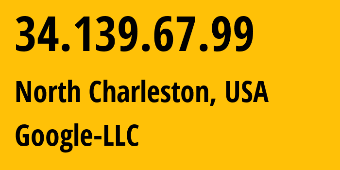 IP address 34.139.67.99 (North Charleston, South Carolina, USA) get location, coordinates on map, ISP provider AS396982 Google-LLC // who is provider of ip address 34.139.67.99, whose IP address